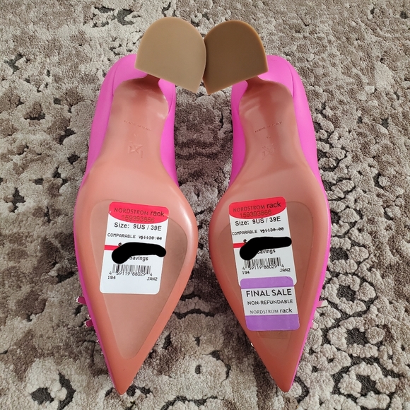 AMINA MUADDI Begum Brooch Pointed Toe Pump In Nappa Pink Size 39 - Picture 9 of 10